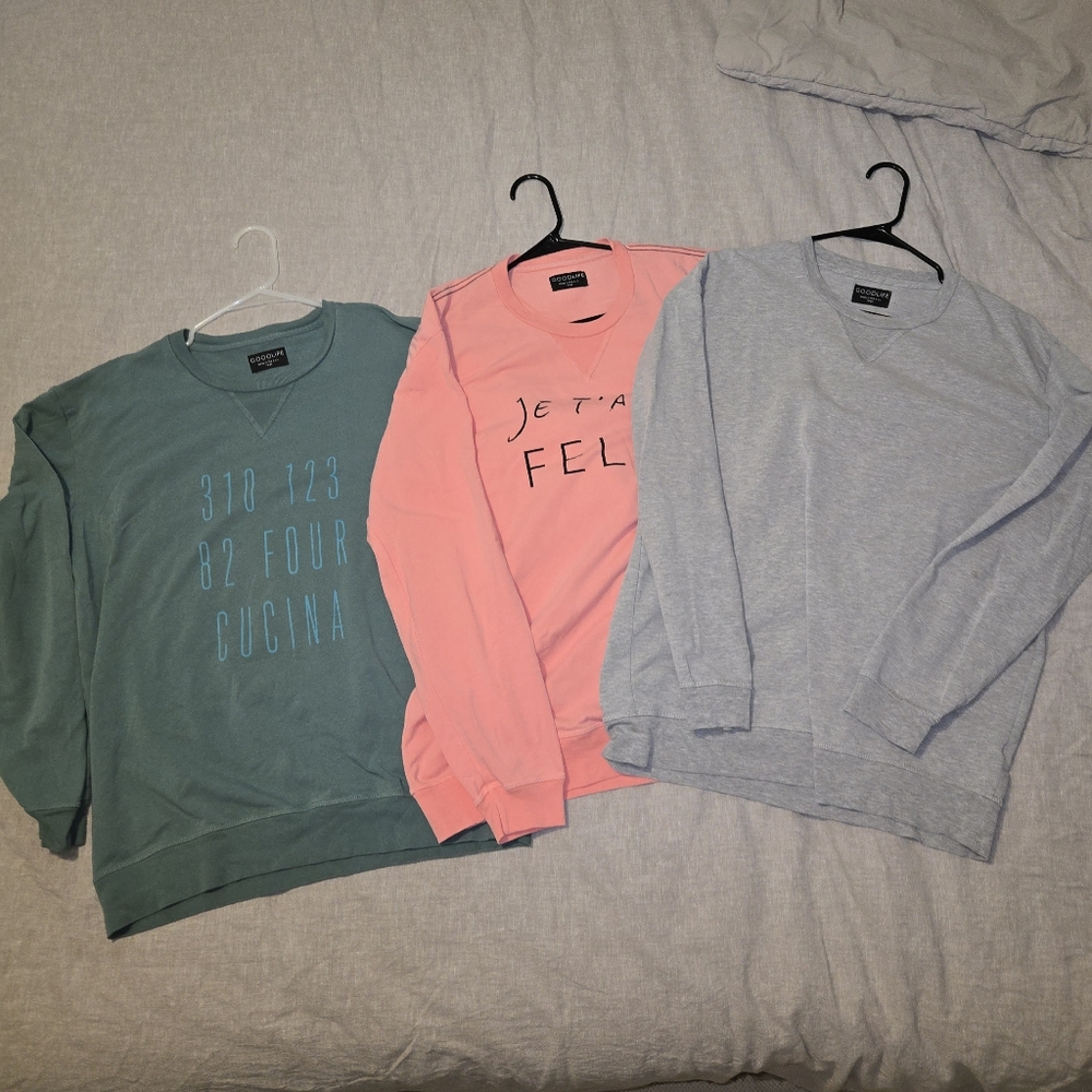 Goodlife Men's Crewneck Sweater Trio - Green, Pink, Gray